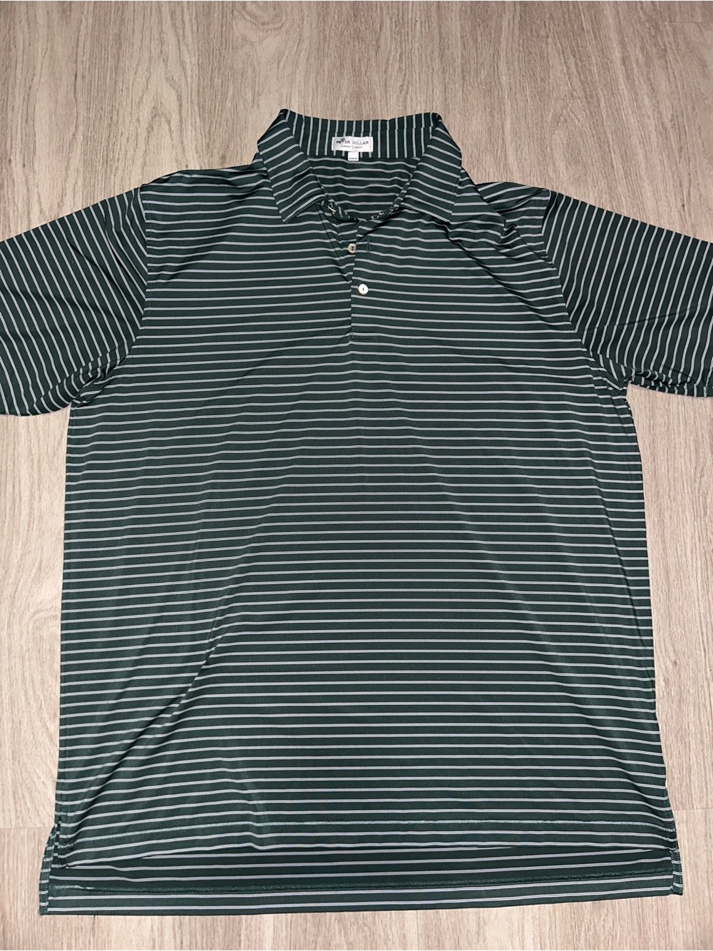 Peter Millar green white striped oaks jersey polo shirt summer performance sz XL
